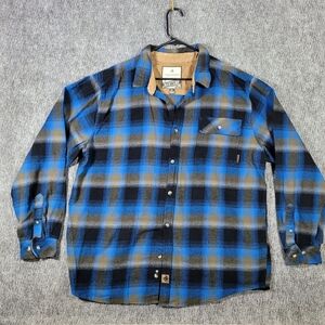 Legendary Whitetails Buck Camp Flannel Shirt Men’s XL Blue Plaid Corduroy Trim